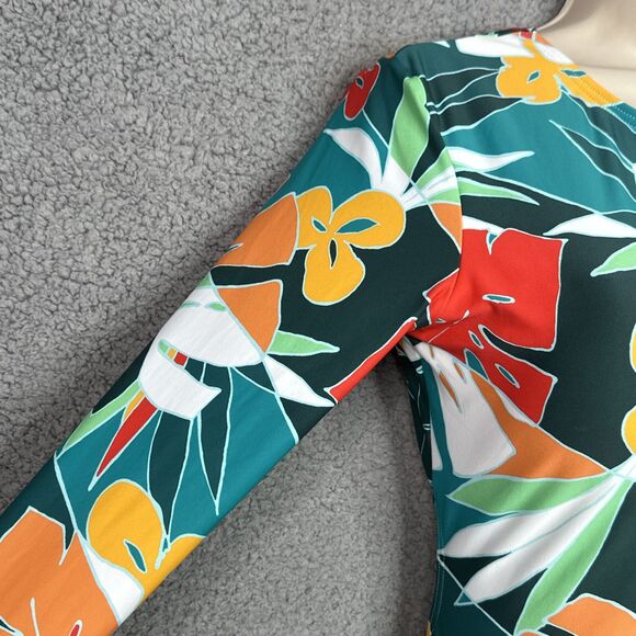 NWT Vince Camuto Tropical Long Sleeve Swimsuit Size 10 Open Back UPF‎ One Piece - Picture 4 of 15